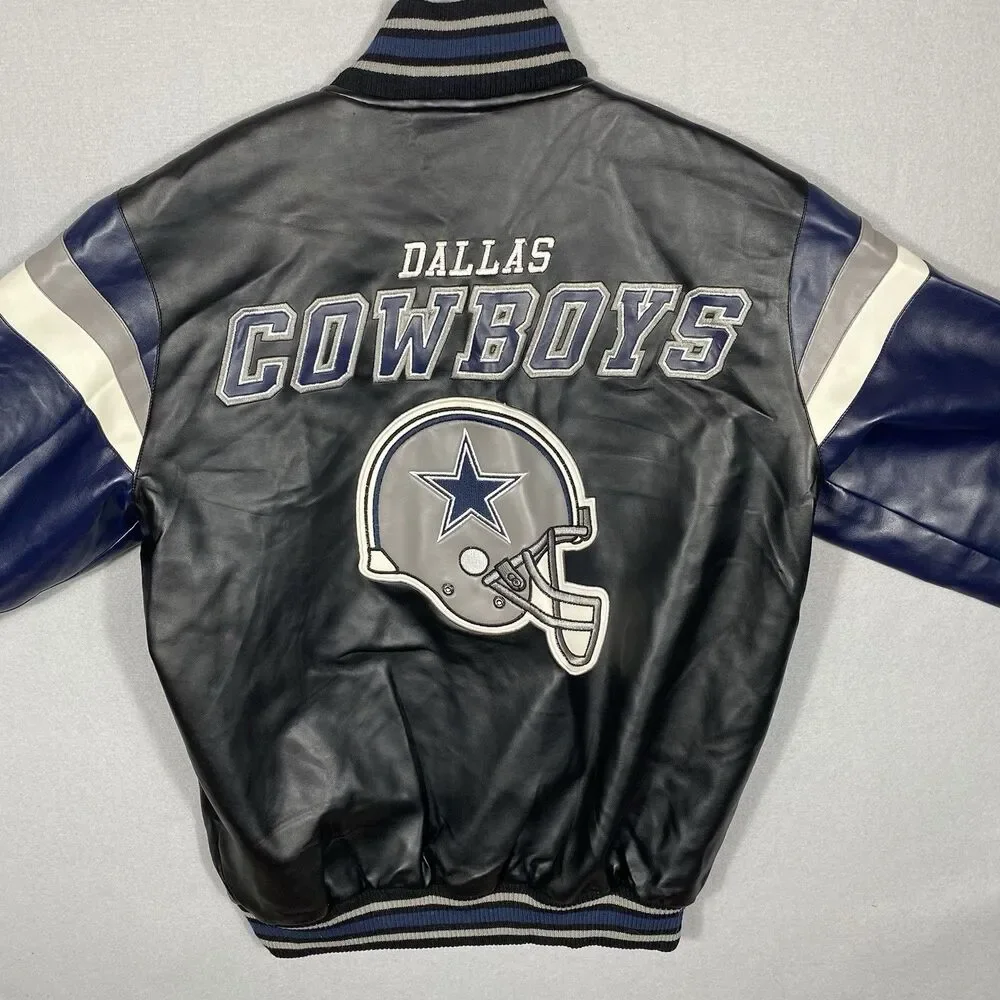 Vintage Dallas Cowboys Faux Leather Jacket G-III Mens Medium NFL Football Coat